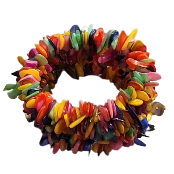 NATURAL Shell Beads dyed nuggets colorful vibrant stretch beautiful bracelet - Picture 3 of 6